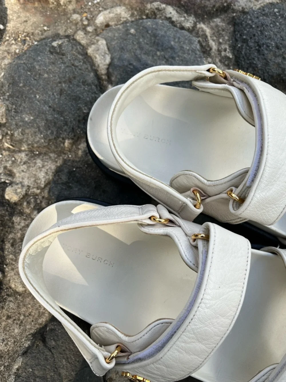 Tory Burch Kira Logo Ivory Leather Sport Sandals